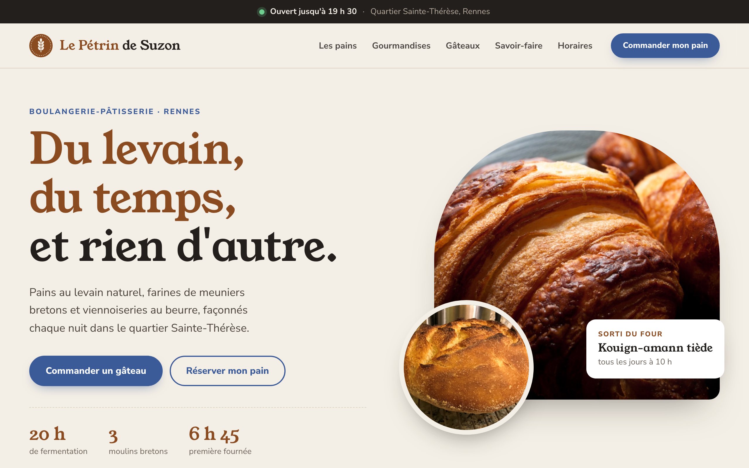Page d'accueil du site de démonstration Le Pétrin de Suzon